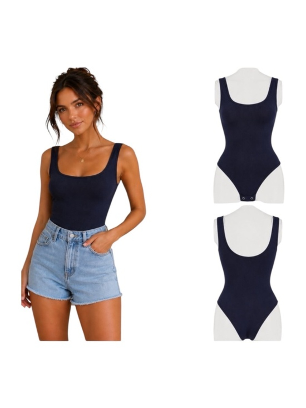 ANRABESS Navy Ribbed Bodysuit Size L NWT Euro Summer Minimalist
